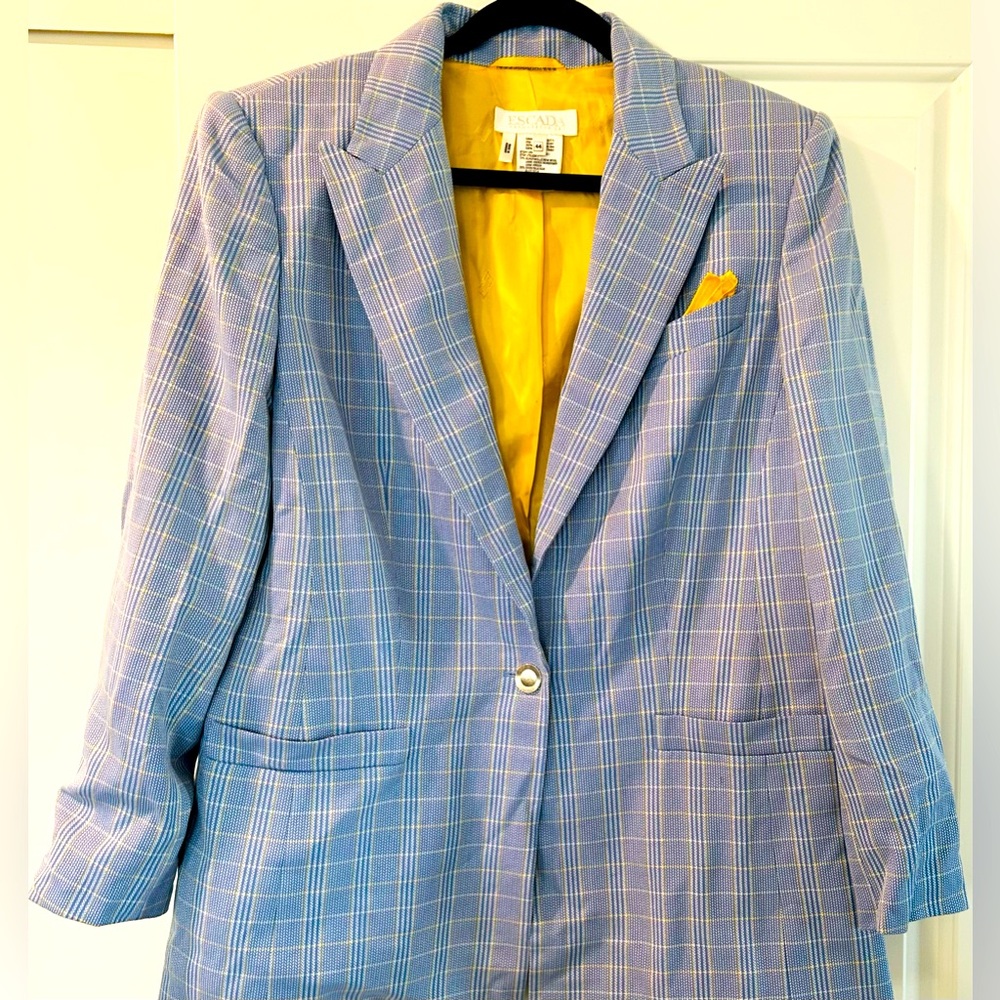 Escada Blue and Yellow Plaid Blazer Size 44